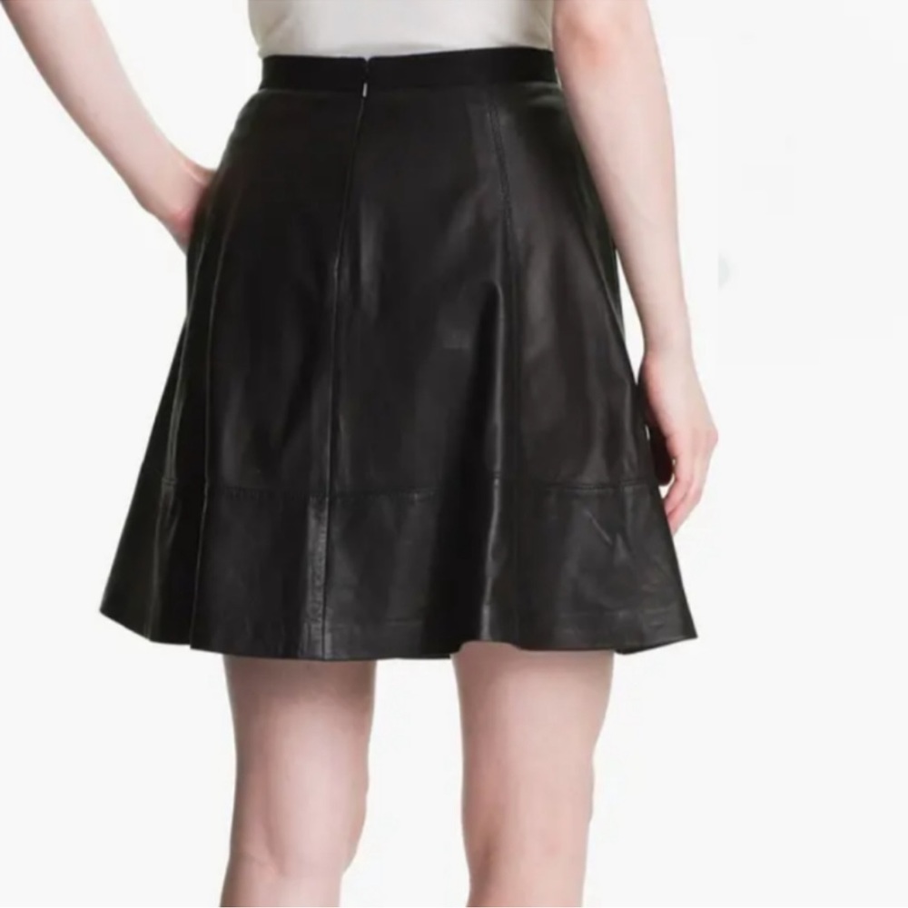 Women's Black Leather A-Line Skirt - Picture 3 of 10